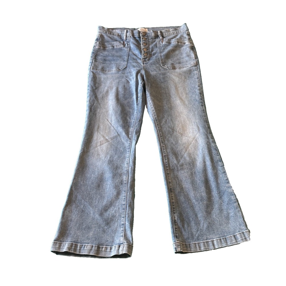 Nicole Miller Nomad Super High Rise Flare Acid Wash Button Fly Jeans Size 14